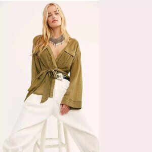 Free People We The Free Safari Sheer Wrap Top- Olive Small
